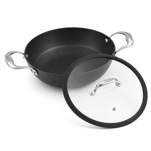 Image of Vinod Ferona Lightweight Cast Iron Kadai 1.4 L, 20 cm | Glass Lid, TREON Technology, No-Seasoning Enamel Kadhai for Healthy Cooking, Naturally Stick-Free, Gas Base, PTFE & PFOA Free