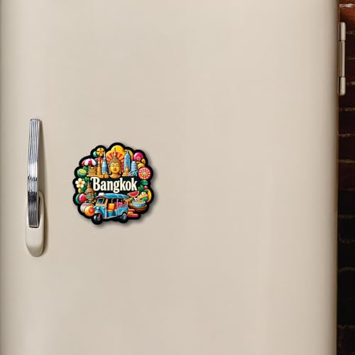 Image of CVANU Bangkok Country Landmark Theme 2pcs MDF Fridge Magnet - Wooden Travel Souvenir Refrigerator Decorative Collectible Magnet