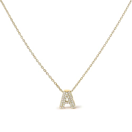 10K Yellow Gold Diamond Accent "A" Initial Bubble Pendant Necklace