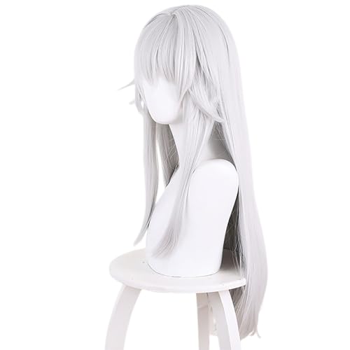Image of 27in /70CM Long Gray SILver White Straight Wig with Bangs Women Halloween 60s Men's Hippie Wigs Queen Witch Devil G and Dem Anime COS Inuya Wigs Game HSR Cosplay wig Christmas,Comic con,Game Show,Party