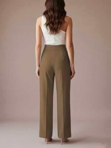 Image of GRECIILOOKS Korean Style Trousers | High Waist Wide Leg Formal Pants | Ankle Length Stretchable Office Wear | Button Closure Straight Fit | Regular Fit Pants for Women