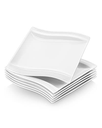MALACASA serie Flora, Juego de Platos de Cocina 6 piezas (8,25' Porcelana China Crema Blanco Platos de Postre