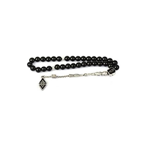 Gök-Türk Prayer Beads Tesbih 'Cukur' Turkish Eye Black Silver Cover