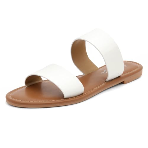 Image of Herstyle Flat Sandals for Women, Double Strap Slide Sandals, Open Toe Slip On, Comfortable Cushioned Footbed Casual Summer Shoes for Daily Wear, Beach, Vacation, Clear Options