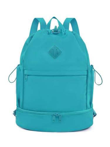 Image of RHDZO Drawstring Gym Backpack with Shoe Compartment and Wet Pocket, Teal