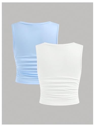 SOLY HUX Girl's Tank Tops Cute Ruched Crop Top Shirts Camisole 2 Piece Trendy Summer Clothes for Teen Girls2