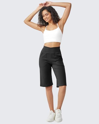 Image of G4Free Capri Pants Women Wide Leg Yoga Knee Length Black,XXL