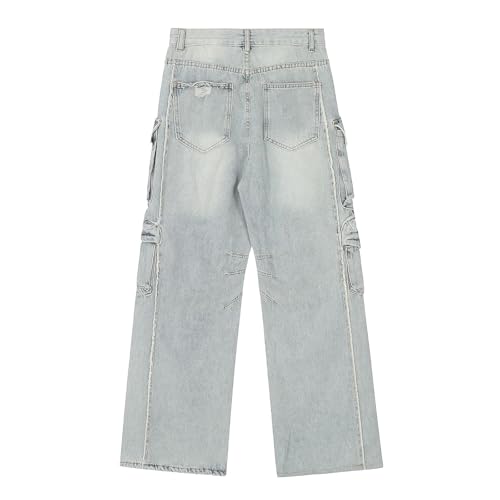 Men's Hip Hop Baggy Jeans Loose Fit Denim Pants Distressed Ripped Wide Leg Grunge Streetwear with Multi-Pockets2