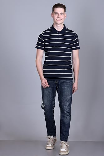 Image of Half Sleeve Polo T-Shirt for Men with Pocket || Stripe Collar and Pocket T-Shirt for Men Half Sleeves