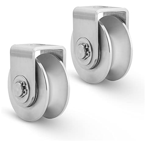 2 Pack 2 Inch Stainless Steel V Groove Pulley Wheel, Heavy Duty Caster Wheel Track Sliding Gate Roller, 500lbs Load Bearing for Swing Sliding Gate Cover