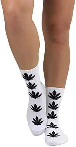 Image of ToBeInStyle Women's Crew Calf Fun Socks Marijuana Weed Leaf Print Novelty Statement Hosiery