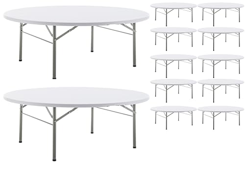 Image of BTEXPERT Set of 10, White 5 Ft 60inch Round Plastic Folding Table Commercial Portable for Banquet Dining Wedding Party Events Home Kitchen Patio Backyard Indoor Outdoor,