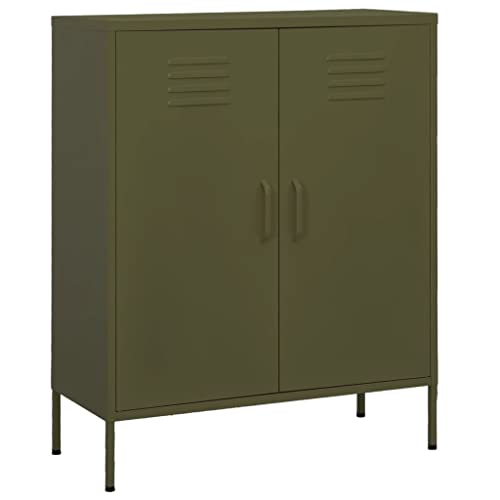 KGFHERENB Armario de acero de 80 x 35 x 101,5 cm, con 2 puertas y estantes ajustables, para salón, oficina y pasillo, diseño moderno, color verde oliva