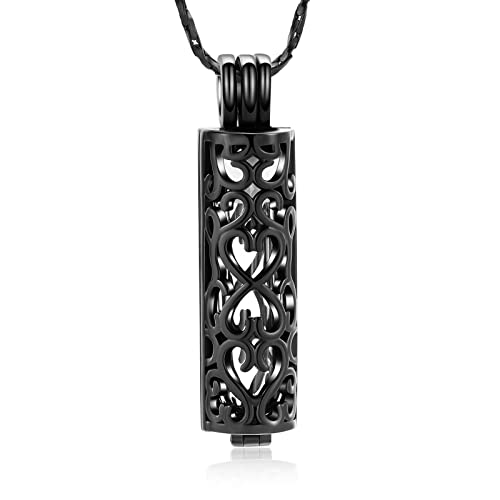 Imrsanl Cremation Jewelry Urn Necklace for Ashes Pendant with Hollow Glass Vial Cylinder Cremation Keepsake Memorial Lockets Ashes Holder for Women Men Pet (Hollow Black)