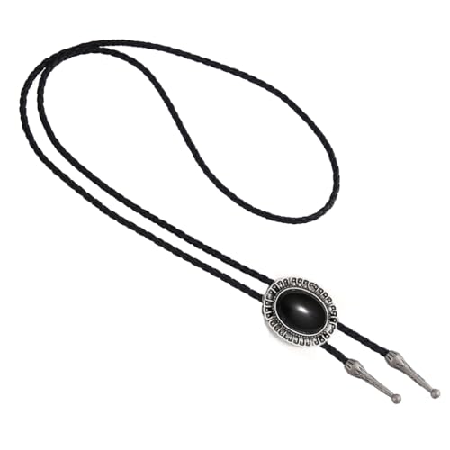 Image of AZORA Western Cowboy Bolo Tie Men Leather Necktie Leather Cord Turquoise Stone Bolo Ties for Men Women
