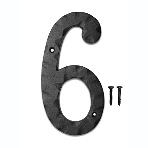 Image of NACH House Numbers for Outside, 6 inch Black Address Numbers for House - Number 6 - Rustic Numbers for Outside with Mounting Hardware