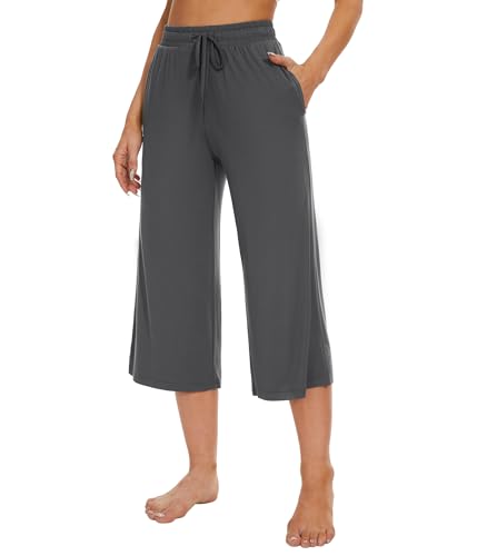 Image of WiWi Bamboo Viscose womens capri pants Wide Leg Pajama Super Soft Lounge knit Sleep shorts Cooling Pj Bottoms S-XXL