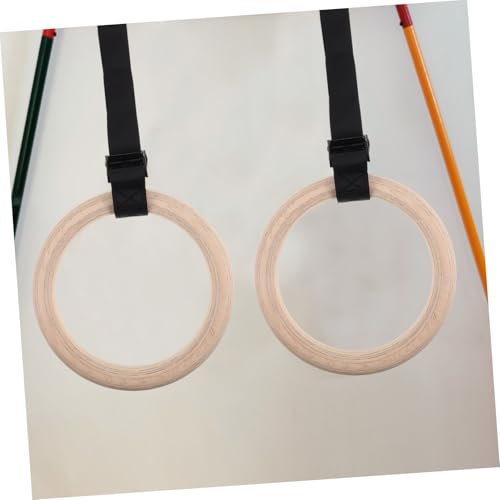 Anillas de gimnasia de madera con correas ajustables para fitness en casa miniatura 5