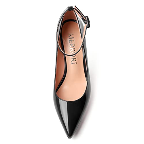 MERRORI Womens Platform Evening Dress Buckle Solid Patent Pointed Toe Ankle Strap Chunky High Heel Pumps Shoes 4 Inch3