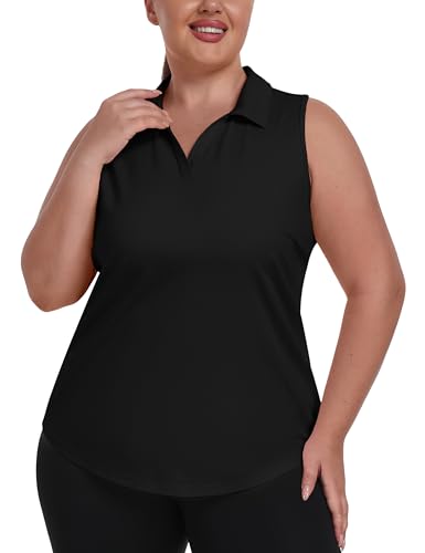 MoFiz Women's Plus Size Golf Polo Shirt Sleeveless Racerback Tennis Tank Tops V-Neck Loose Fit Collared Athletic Shirt2