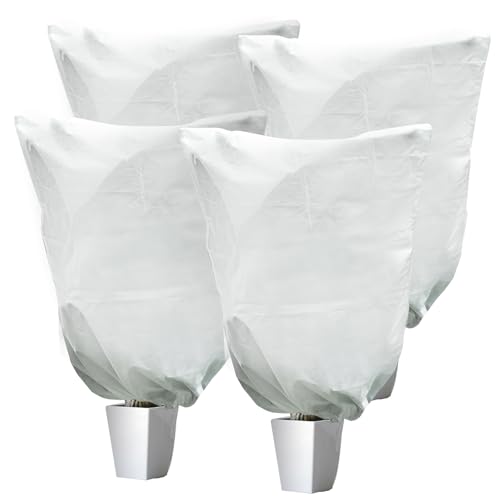Toemics 4 Packs 60x80cm Plant Frost Protection Covers, 80gsm Garden Fleece Jacket with Adjustable Drawstring, Reusable Winter Covers for Outdoor Plants, Shrubs, and Trees