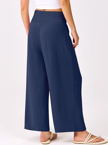 Image of ANRABESS Womens Wide Leg Palazzo Pants with Pockets | Lightweight Breathable High Waisted Pants, Beach Vacation Flowy, Lounge & Casual Summer Trousers