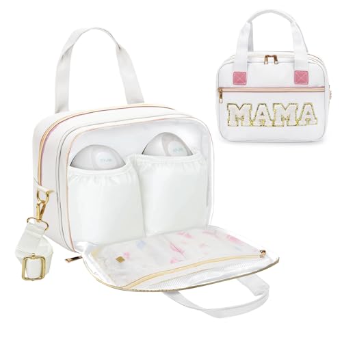 Image of rain bunny Wearable Breast Pump Bag with Cooler and Ice Pack Compatible with Elvie Pumps and Medela Pump in Style, Pumps Cooler Bag with Shoulder Strap, Work, Travel and Family Use (White)