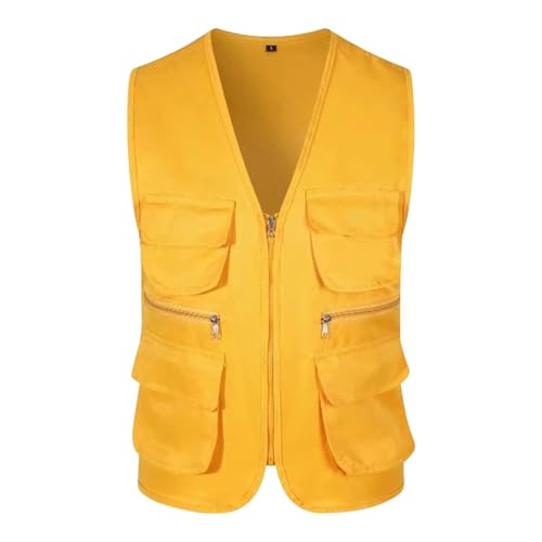 Gilet da pesca da uomo gilet cargo da pesca con tasche multiple senza maniche capispalla all'aperto escursionismo gilet militare, Giubbotti da pesca gialli per uomo, 3XL