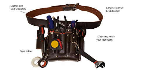 Image of LAUTUS Top /Full Grain Leather Tool Pouch Bag | Electrician /Contractor, Electric Bag | 10 Pockets | 100% Leather Dark Brown