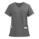 LUNULE Blouse Infirmiere Femme Homme Manches Courtes Col en V Haut avec Poches Médicale Élastique Et Esthticienne Confortable Professionnelle Uniforme De Travail Haut Aide Soignante Tunique Vetement
