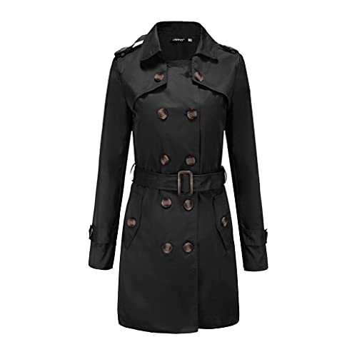 Cardigo Women Long Trench Coat Slim Fit Windbreaker Double Breasted Jacket Overcoat Outwear Black #TOP5