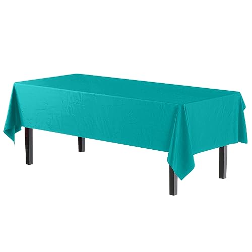 Exquisite 12-Pack Premium Plastic Tablecloth 54in. x 108in. Rectangle - Aqua Blue