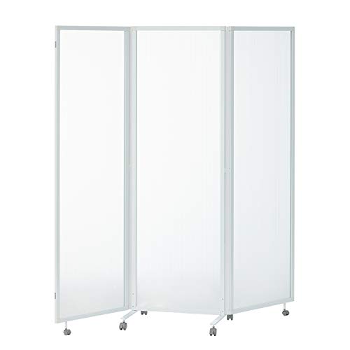 法人様向け オフィスコム 折りたたみパーテーション スレディ キャスター付き 3連 幅1800×奥行500×高さ1800mm ホワイトフレーム×半透明 THREDY-PO