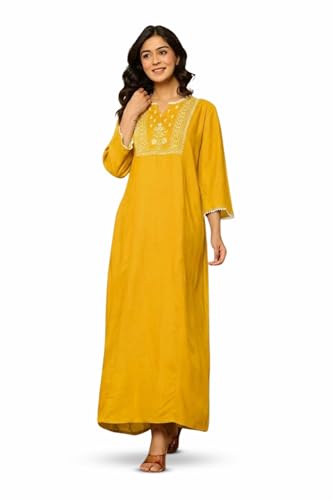 Image of NIHSAMAH Viscose Nighty for Women, Embroidered & Printed Stylish Night Gown, Long Sleeve Comfortable Sleepwear Long Nightwear, Maxi