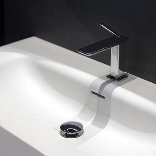 Dunkwckore Waschbecken Ablaufgarnitur, Universal Ablaufgarnitur, Pop Up Ventil Ablaufventil Abflussgarnitur aus Edelstahl Waschbeckenstöpsel für Waschbecken, Waschtisch, Badezimmer, Schwarz