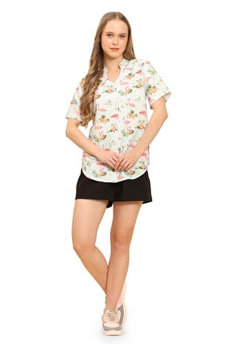Image of Womens Casual Shirt Soft Beach Shirts Floral Tropic Print V Neck T-Shirt Short Sleeve Button Up Tops