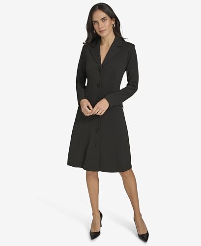 Image of Calvin Klein Women's Long Sleeve Collared Knee Length A-line Blazer Dress