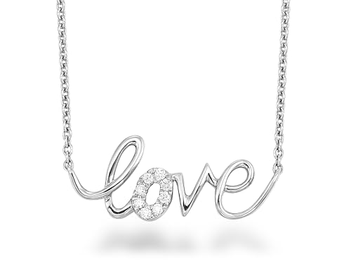 Diamond Delight Real Natural Diamond Love Pendant Necklace for Women - 14k White Gold Pendant for Her - 18 Inch Chain Necklace in Elegant Script Design (H, VS1, 0.05 cttw) Lobster Claw Clasp