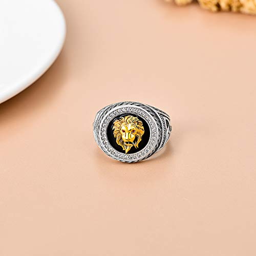 Lonago Men King Lion Head Ring, 925 Sterling Silver Animal Kingdom Lion Rock Ring Gift For Men Father Friend #TOP3