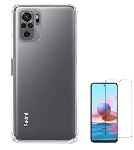 Image of Soft Flexible Silicone Back Cover (Xiaomi Redmi Note 10S, Transparent Case + Screen Guard)