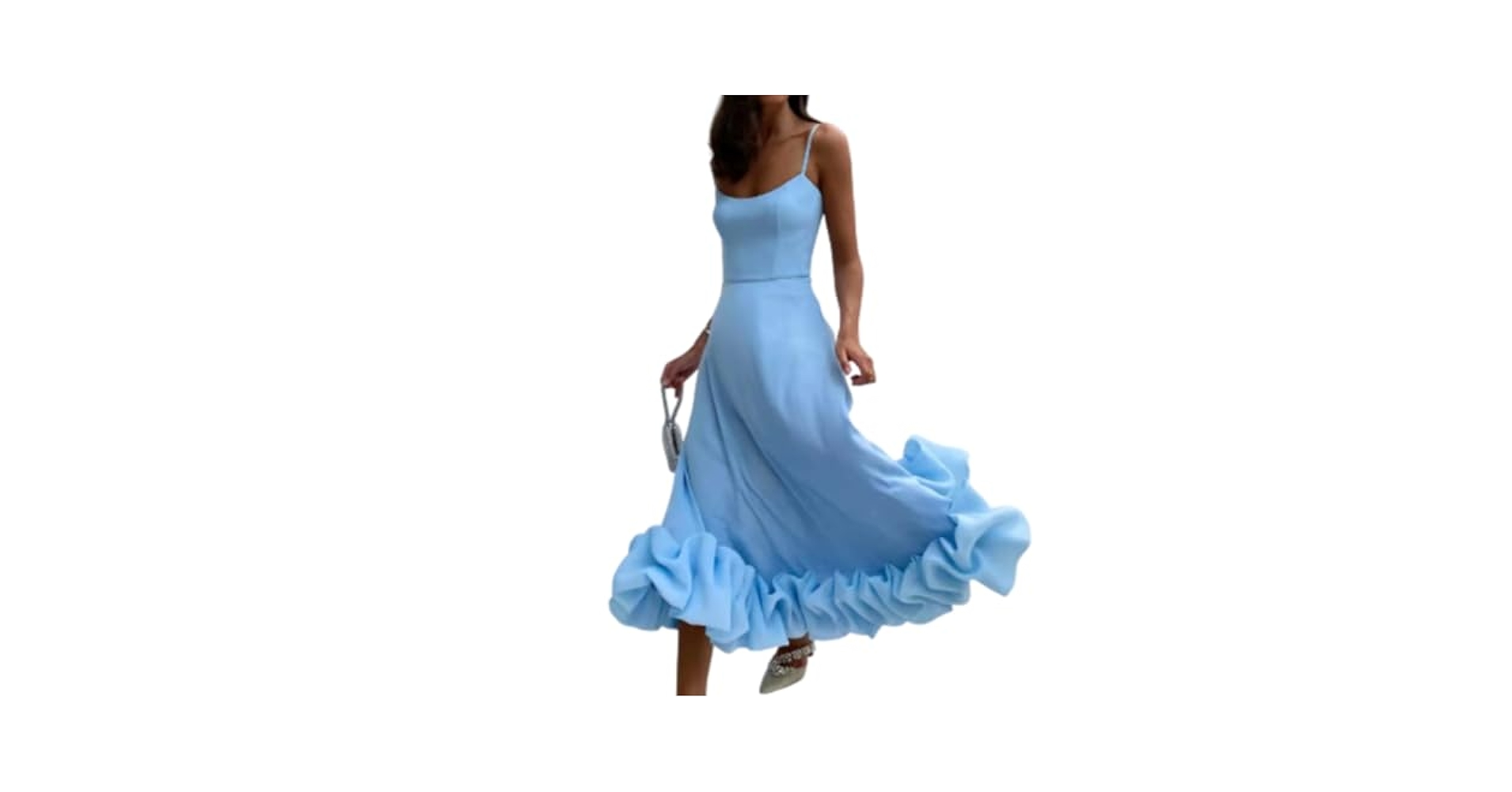 LAPRBY Hem Flower Bubble Tank Top Spaghetti Strap Maxi Dress