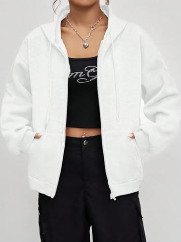 Chic Women's Fall Winter Jacket: Loose Open Front Hoodie for Effortless Style in White (Small) - Image 2