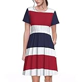 Thailand Flag Print Women's Short Sleeve Dress, A-Line with Pockets, Knee-Length Casual for All Seasons Black