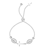 Savlano 925 Sterling Silver 14K Gold Plated Italian Solid Adjustable Rosary Cross Slider Bracelet Comes With Gift Box for Women - Made in Italy (White)