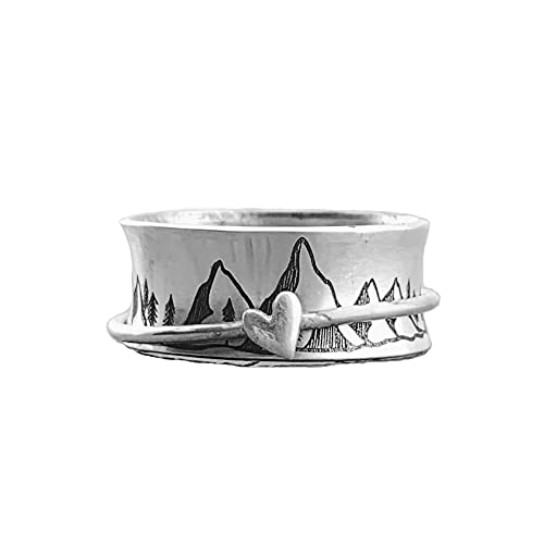 Mountain Love Heart Spinning Ring Keep Climbing Statement Anti Anxiety Fidget Rotate Freely Inspirations Stress Relief Finger Band Rings for Women Men Birthday Christmas Personalized Jewelry Gifts (7)