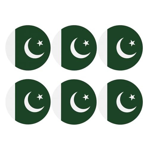 Lot de 6 sous-verres en cuir PVC avec motif drapeau du Pakistan