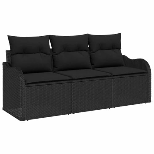 vidaXL Conjunto de sofá de jardín 3 pcs Negro Poliratán, Muebles de Jardín y Terraza, Sofá Modular, Lounge Exterior, Conjunto de Rattan Duradero, Almacenamiento UV para Patios
