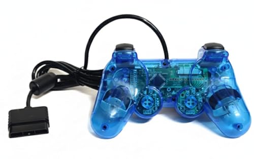 Image of Premium PS2 Compatible Wired Controller - High-Performance Gamepad for PlayStation 2 (All Models) Ergonomic Gamepad with Dual Vibration Feedback, Precision 360 Analog Sticks, Ergonomic Pro Grip - (TRANSPARENT BLUE)