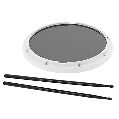 Janzoom Dumb Drum Pad, 12in Standard 12in Drum Pad Carbon Fiber Shock?Absorbent Mat Non?Slip with Drumsticks for Practice Percussion(White)