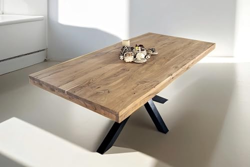 SAM Esstisch 160 x 85 cm Rio, Esszimmertisch naturfarben, Akazienholz massiv, Spider-Gestell aus Metall Schwarz, gerade Kanten